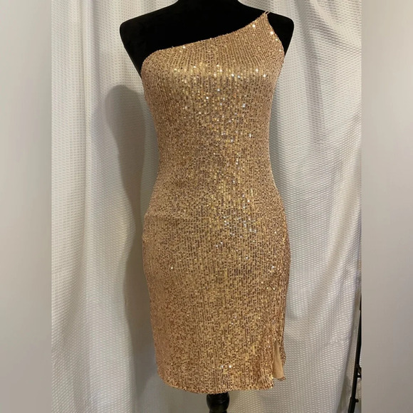 Crystal Sky Champaign Sequine Sleeveless Mini Dress Size Medium - Picture 8 of 8